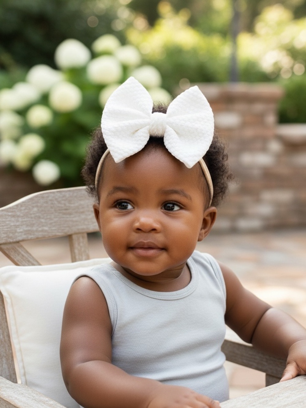 Baby Girl White Oversized Bow Nylon Stretch Headband NWT
